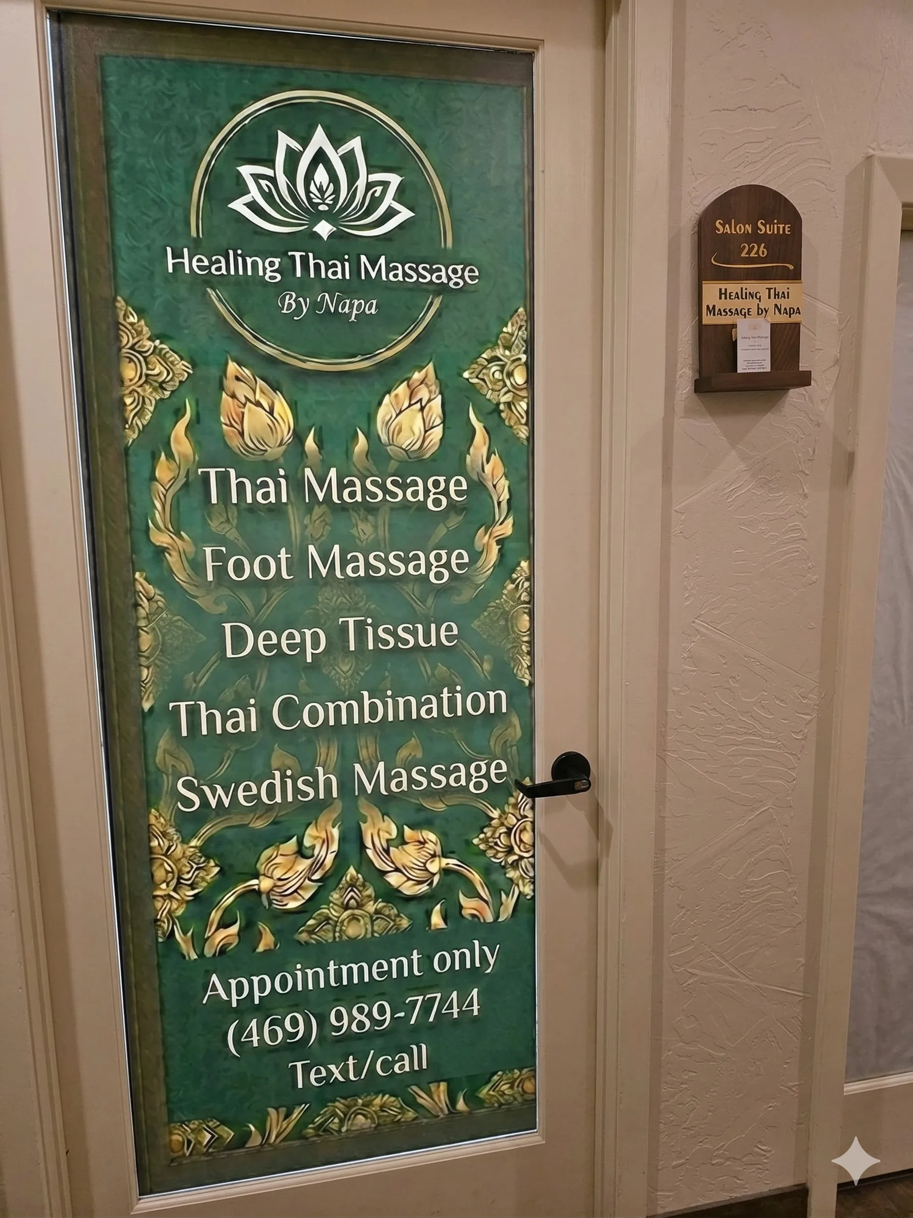 Napa's studio room door inside Suite 140 - Studio 226